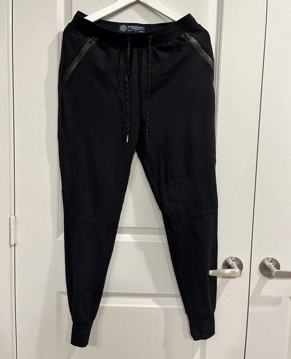 American Eagle Outfitters Men's Black Jogger Pants Size S Drawstring Pockets A1